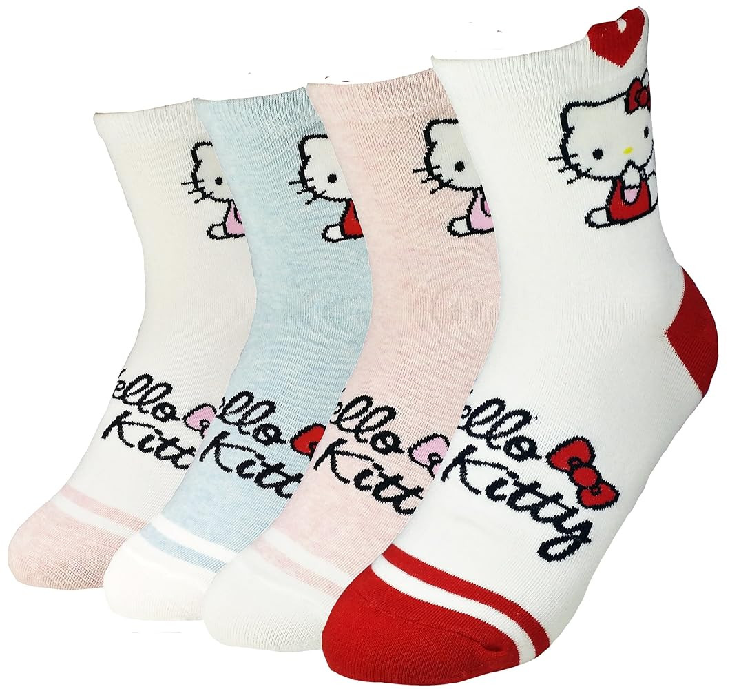 JJMax Women's Hello Kitty Cute Cotton Blend Ankle Socks Set, Crew Hearts Kitty, One Size | Amazon (US)
