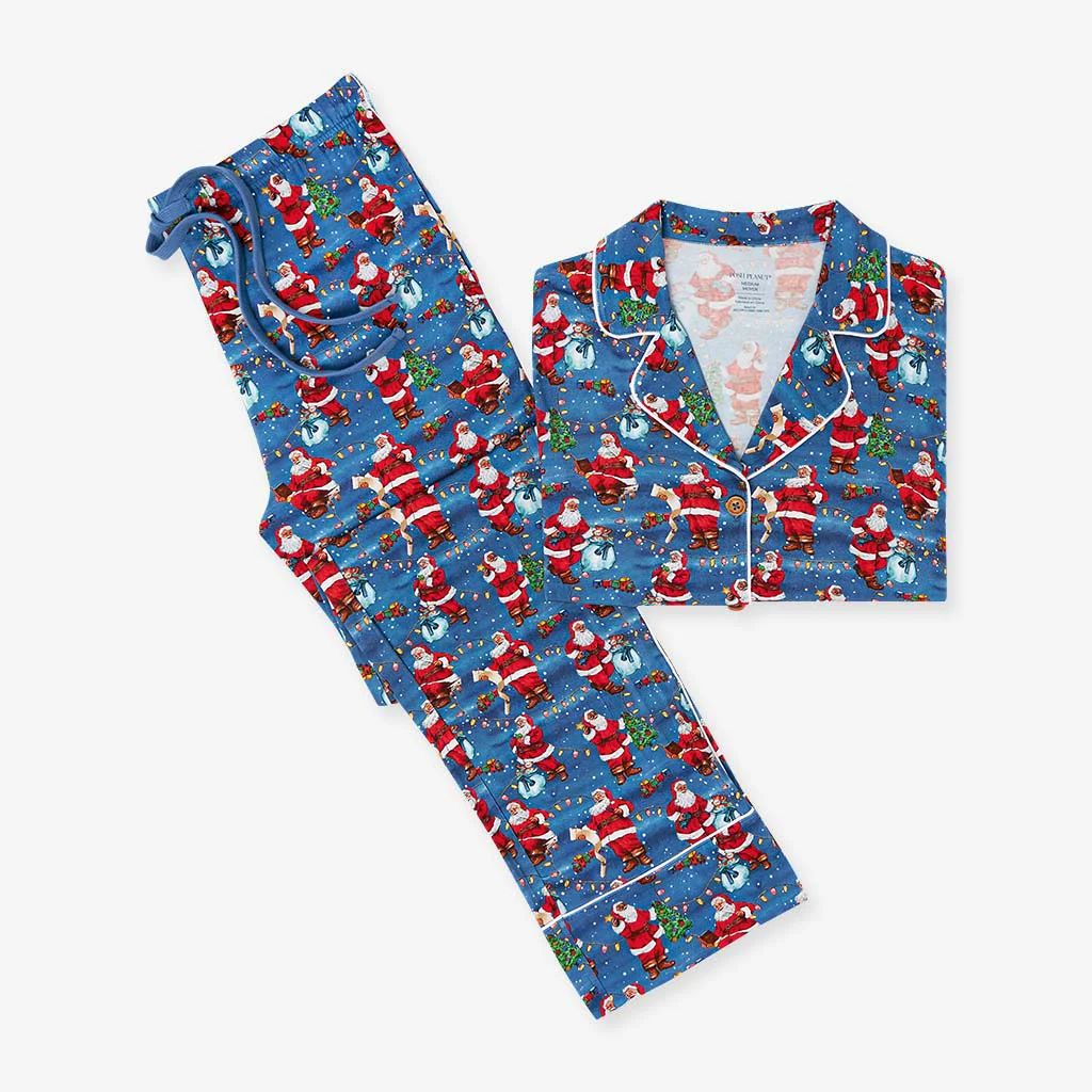 Christmas Blue Luxe Womens Pajamas | Santa Claus | Posh Peanut