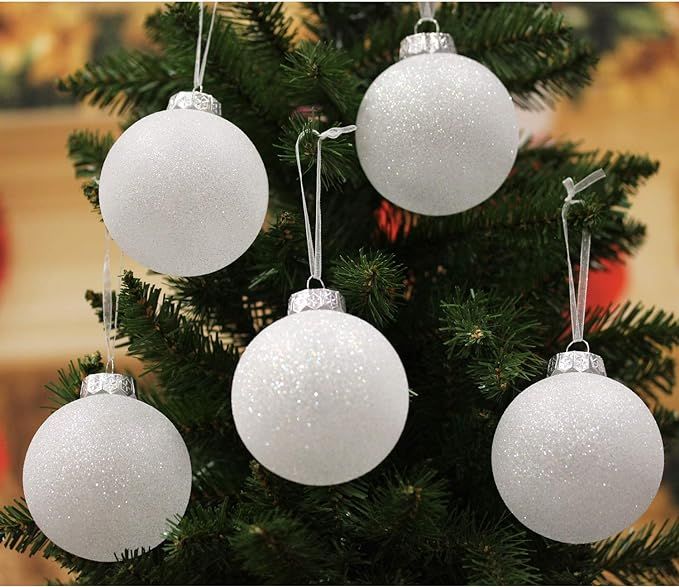 Sleetly 12pk White Snowball Christmas Tree Decorations, Shatterproof Christmas Ball Ornaments, Me... | Amazon (US)