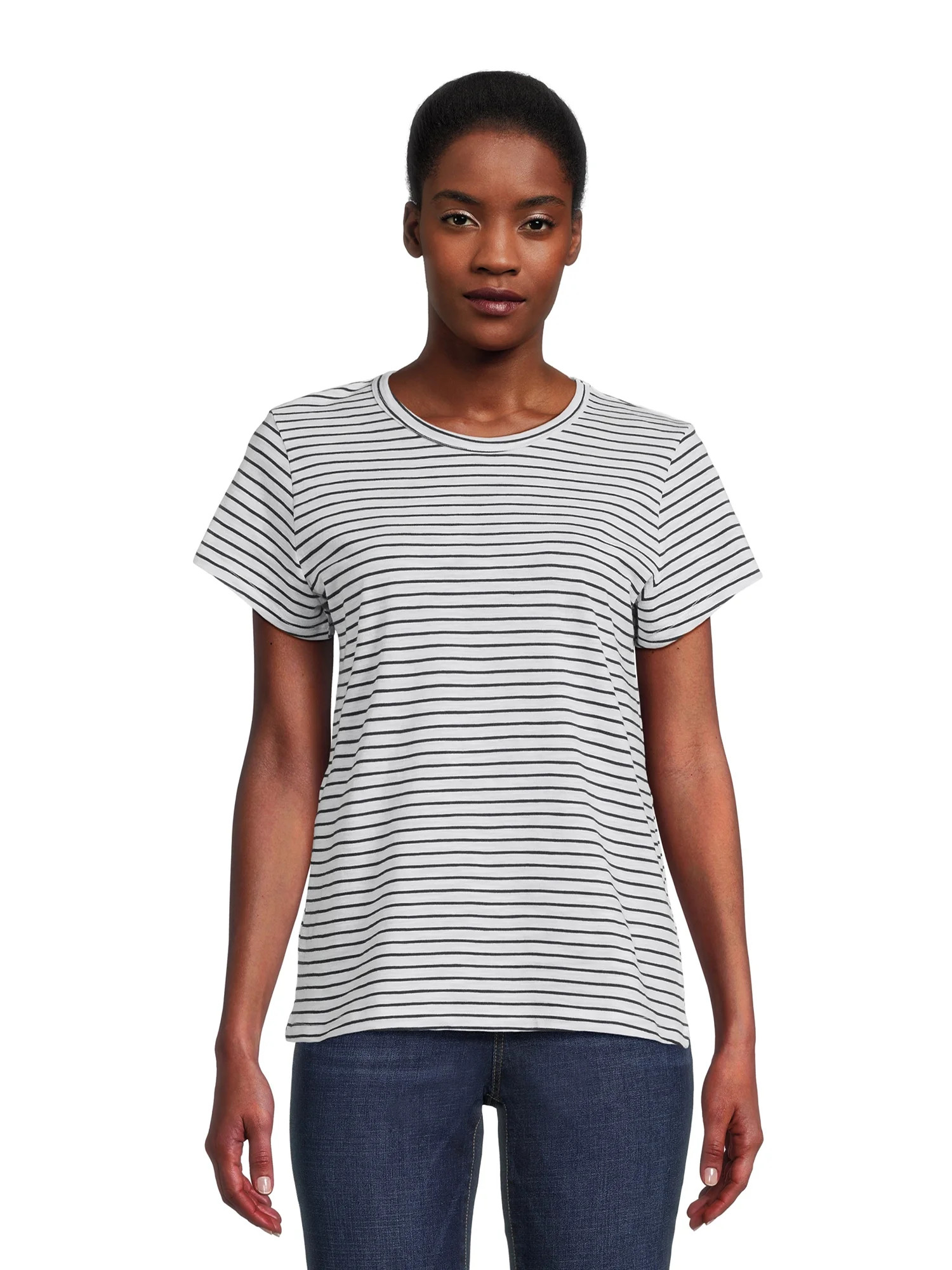 Time and Tru Women's Slub Texture Tee with Short Sleeves, Sizes S-XXXL | Walmart (US)