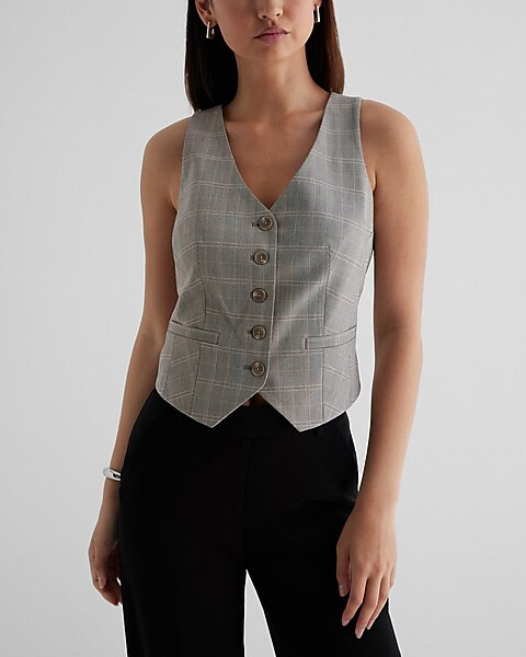 Editor Plaid Button Front Blazer Vest | Express
