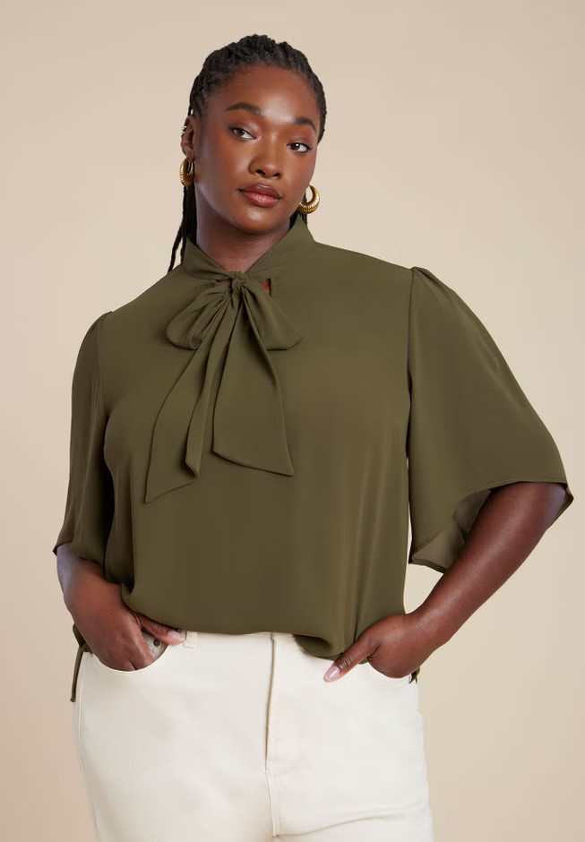 Bow Blouse with Flutter Sleeve | Eloquii