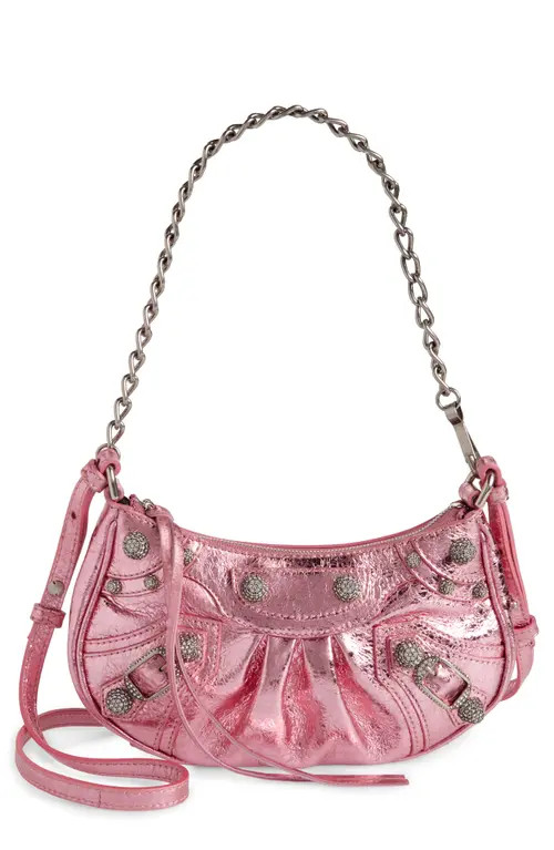 Balenciaga Mini Le Cagole Crinkle Metallic Leather Crossbody in Met Pink at Nordstrom | Nordstrom