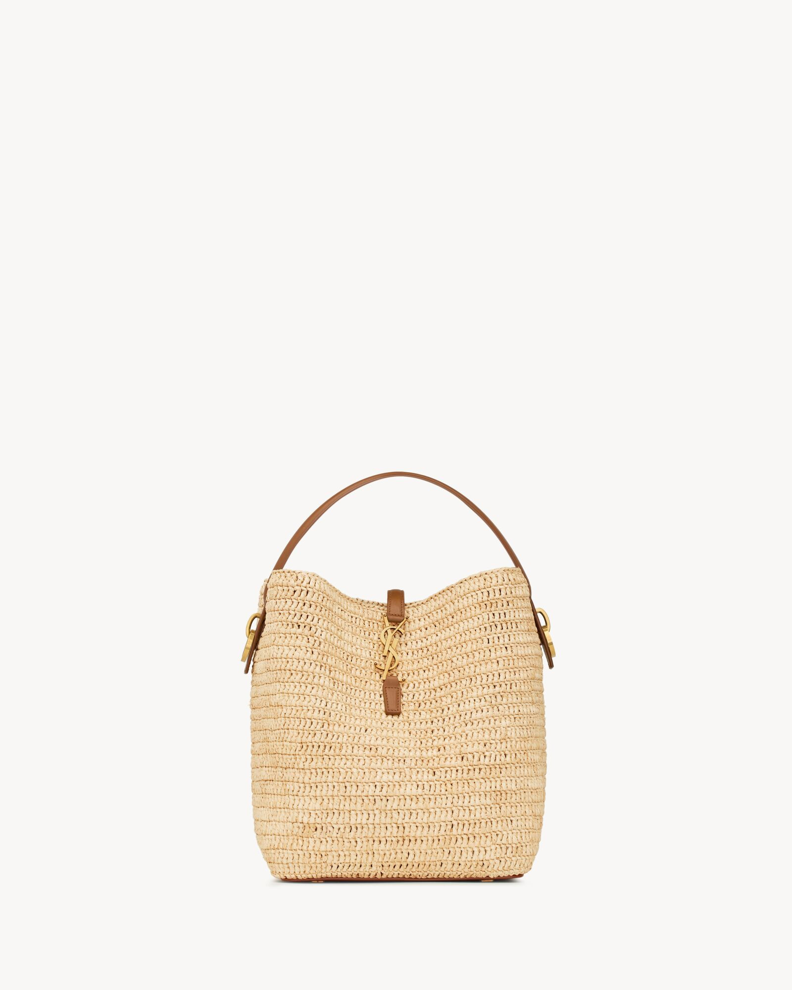 Bucket bag featuring a CASSANDRE hook closure, made with natural woven raffia and vegetable-tanne... | Saint Laurent Inc. (Global)