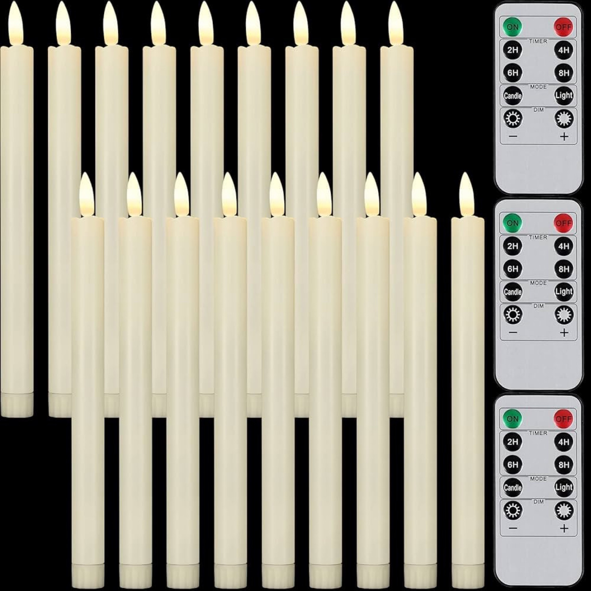 18 Pieces Flameless Taper Candles with Remote Timer Battery Operated LED Flickering Window Candles 3D Warm Light Electric Taper Candles for Home Wedding Decor Valentine's Day, 10 x 0.78 Inch (Ivory)

#LTKhome #LTKHoliday #LTKwedding