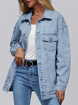 AUTOMET Women's Oversized Jeans Jacket, Classic Button Down Denim Jacket with Chest Pockets, Loos... | Amazon (US)