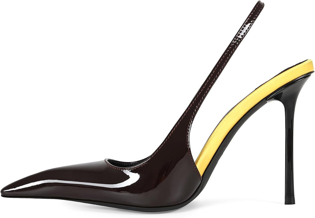 Slingback Heels for Women Pointed Close Toe Two Tone Stiletto High Heels Backless Patent Leather ... | Amazon (US)