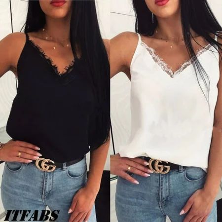 Women Satin Silk Lace Summer Tank Tops Vest Blouse Casual Crop Cami Camisole Top | Walmart (US)