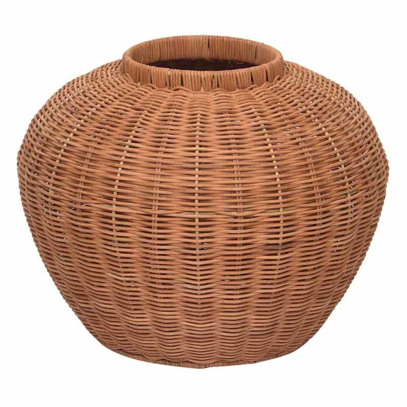 Short Natural Rattan Decorative Vase, 13.5x11 | At Home