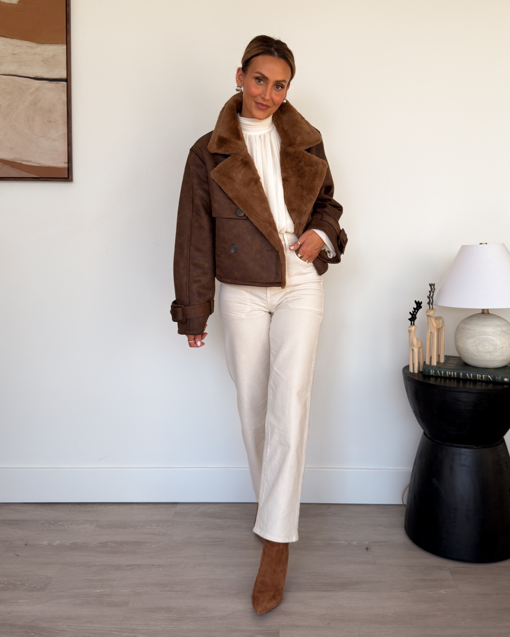 Dressy way to wear a shearling aviator jacket! Size small
Jeans 26 and delicate stretch fabric 

#LTKHoliday #LTKStyleTip #LTKSaleAlert