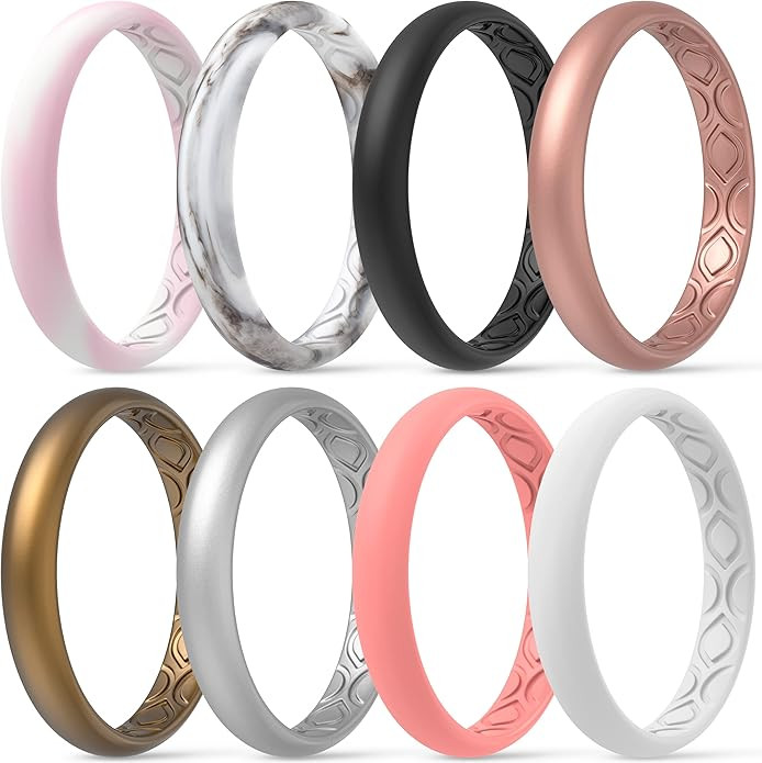 ThunderFit Silicone Wedding Rings for Women, Breathable Air Grooves Engagement Bands 3mm Wide 1.5... | Amazon (US)