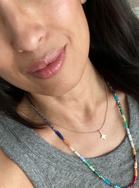 Lip combo. Clean beauty. 
Lipstick is moisturizing and comfortable on the lips, not heavy feeling like a traditional lipstick. Lightweight lipstick in color Baby. 
Lip gloss lip oil in pink beet also moisturizing. 
Beauty
Makeup 
Code NAOMI20 to save on colorful necklace. 
Code HINTOFGLAM to save on gold necklace and charm  

#LTKbeauty #LTKover40 #LTKxSephora