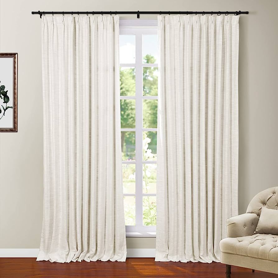 TWOPAGES Polyester Linen 108 Inches Long Blackout Curtain for Bedroom Living Room Thermal Insulated Drape with Pinch Pleat and Back Tab Energy Saving Solid Curtain (84Wx108L, 1 Panel) | Amazon (US)