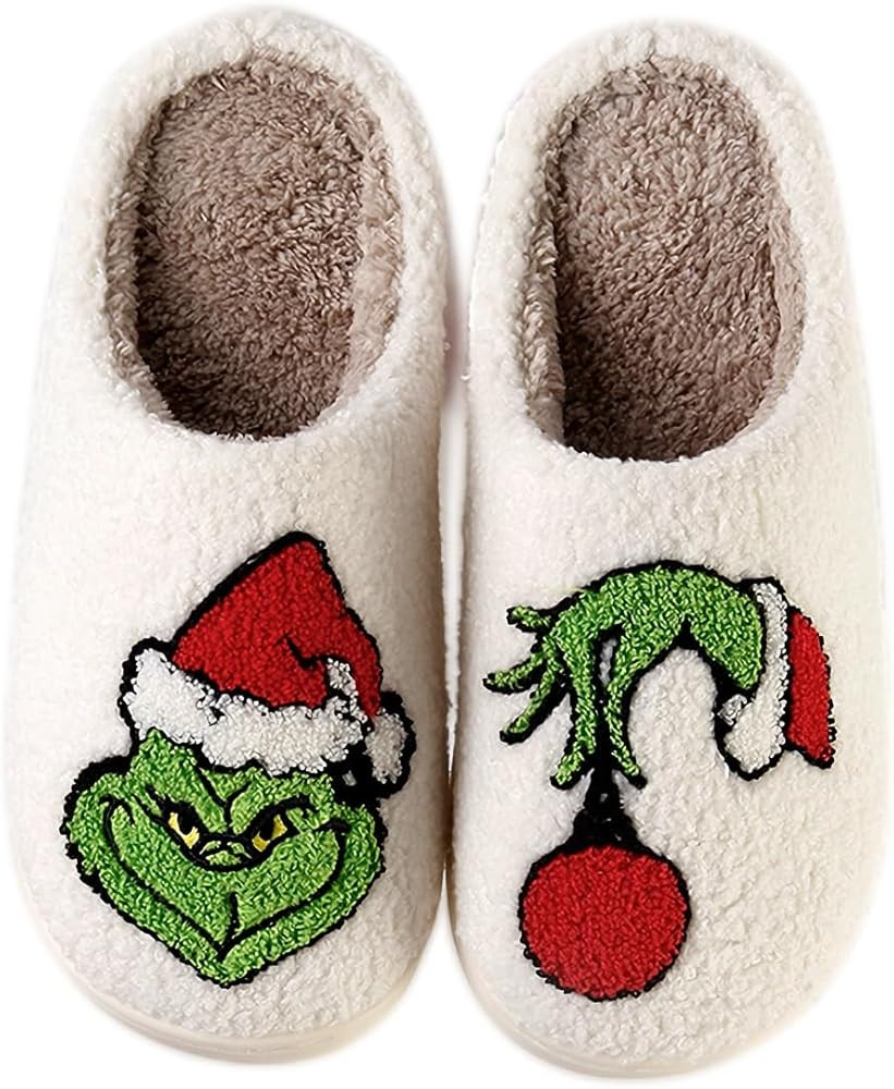 Qubuwalk How the Grinch Stole Christmas Slippers Santa Grinch Slippers Soft Plush Fuzzy Slippers War | Amazon (US)