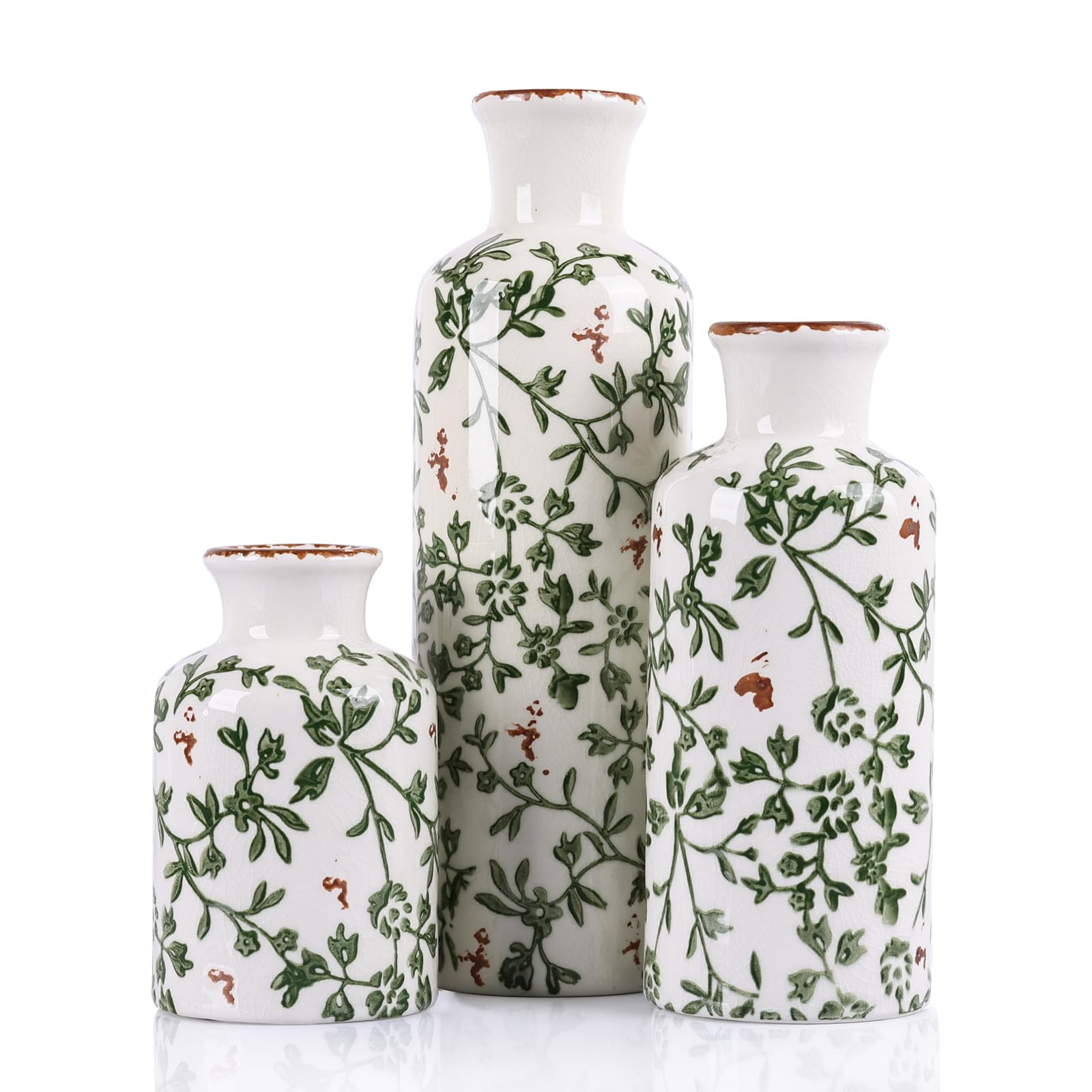 Green Chinoiserie Ceramic Vase Set of 3 – Vintage Green Floral Vases, Decorative Porcelain Vase... | Amazon (US)