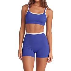 SUUKSESS Women 2 Pieces Workout Sets Padded Spaghetti Straps Camis High Waist Biker Shorts | Amazon (US)