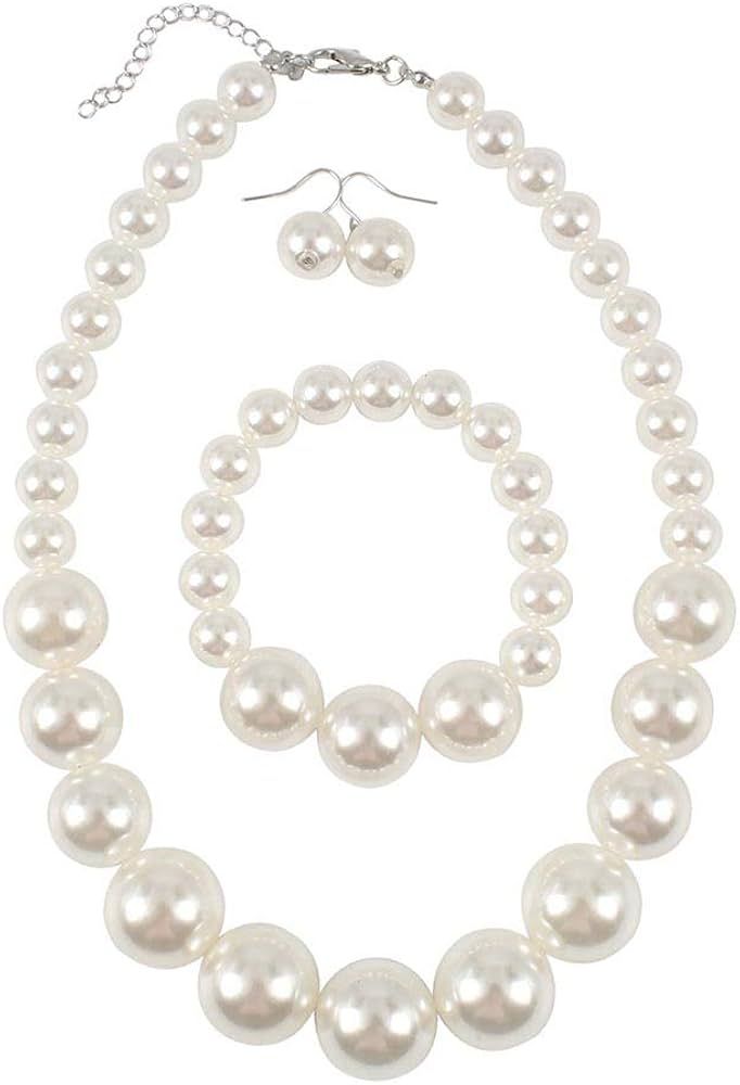 Daimay Large Big Simulated Pearl Statement Women's Faux Pearl Crystal Choker 19" Necklace Bracele... | Amazon (US)