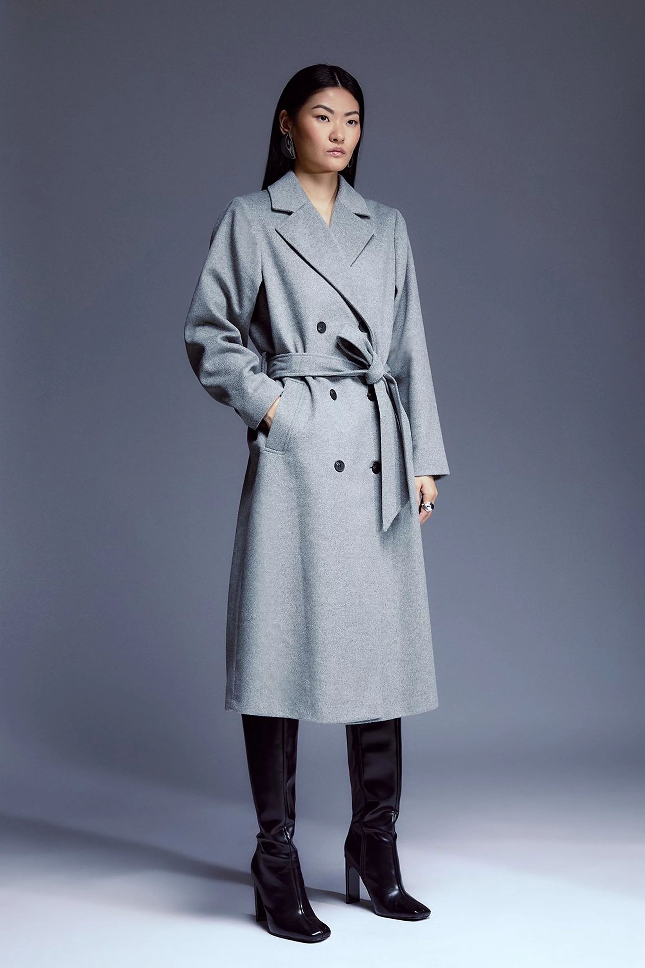 Italian Luxurious Textured Wool Belted Coat | Karen Millen US