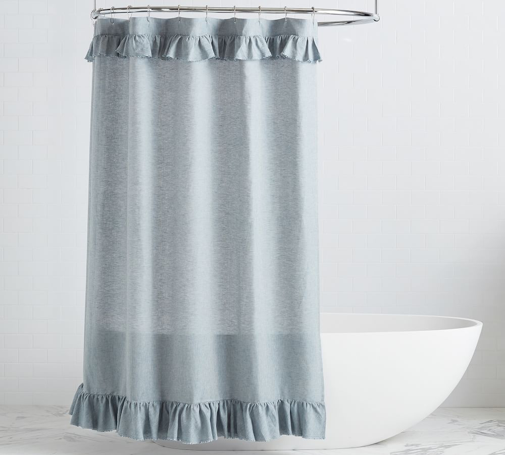 Belgian Flax Linen Ruffle Shower Curtain | Pottery Barn (US)