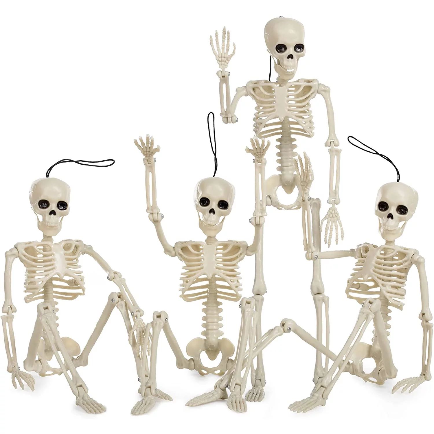 Husfou Halloween Skeleton Decorations, 4 Pieces 16" Hanging Full Body Skeletons Props with Movabl... | Walmart (US)