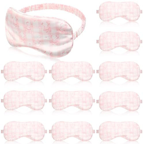 Honeydak 12 Pcs Silk Sleep Masks for Women Girls Pink Bow Party Favors Adjustable Eye Masks for Birthday Sleepover Spa Sweet 16 Party Gifts | Amazon (US)