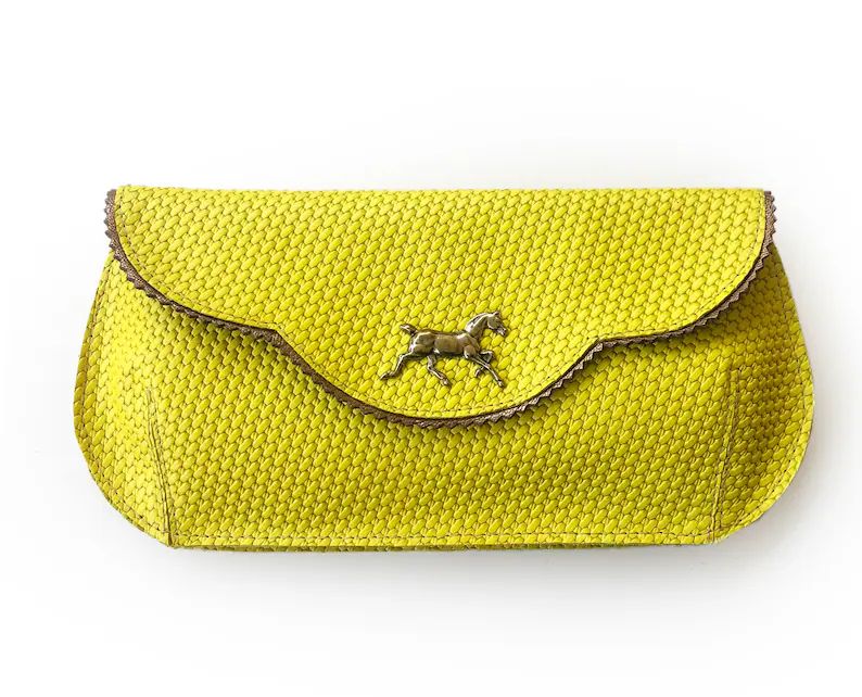 Yellow leather handmade clutch, minimalist bright women's leather purse, handmade gift for fashio... | Etsy (CAD)