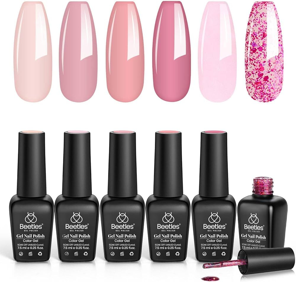 Beetles Gel Nail Polish Kit 6 Colors Pink Confetti Collection Classic Nude Pink Glitter Pastel, S... | Amazon (US)