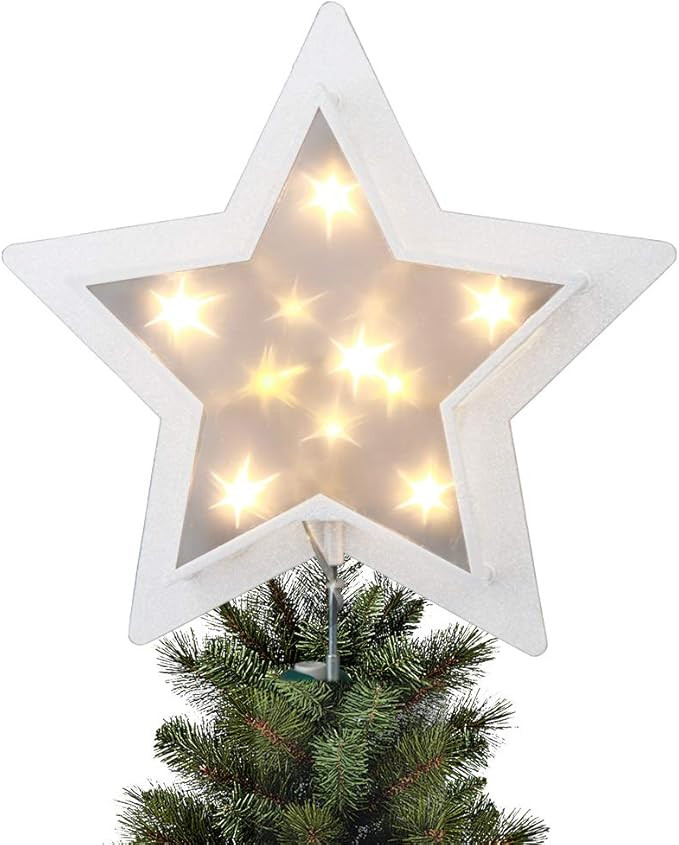 EAMBRITE Holographic Star Christmas Tree Topper Glittering Starburst Treetop Light with 11 Warm W... | Amazon (US)