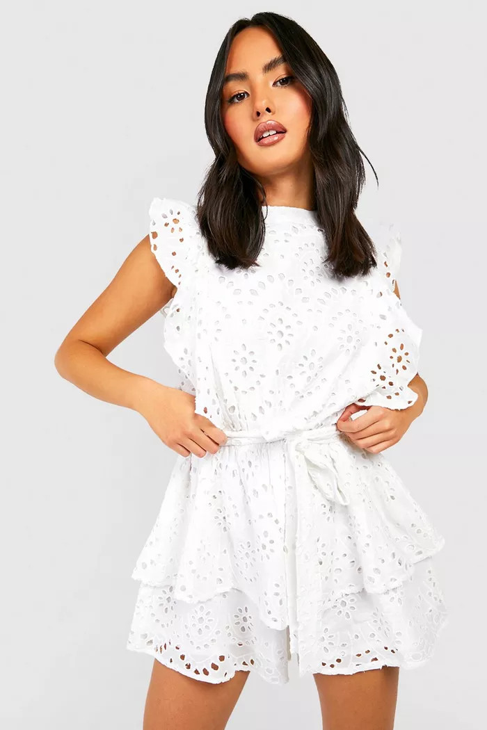 Broderie Ruffle Playsuit | Boohoo.com (UK & IE)