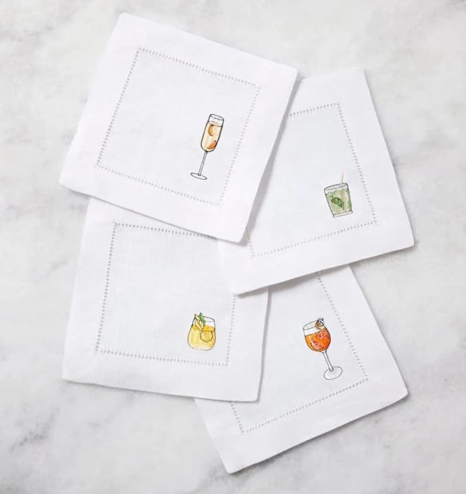 Sferra Aperitivo Embroidered Linen Cocktail Napkins (6x6), Set of Four | Amazon (US)