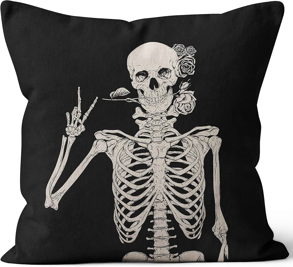 M-Qizi Skull Throw Pillow Case, 18 x 18 Inch, Sugar Skull and Red Rose Decor, Skull Theme Room De... | Amazon (US)