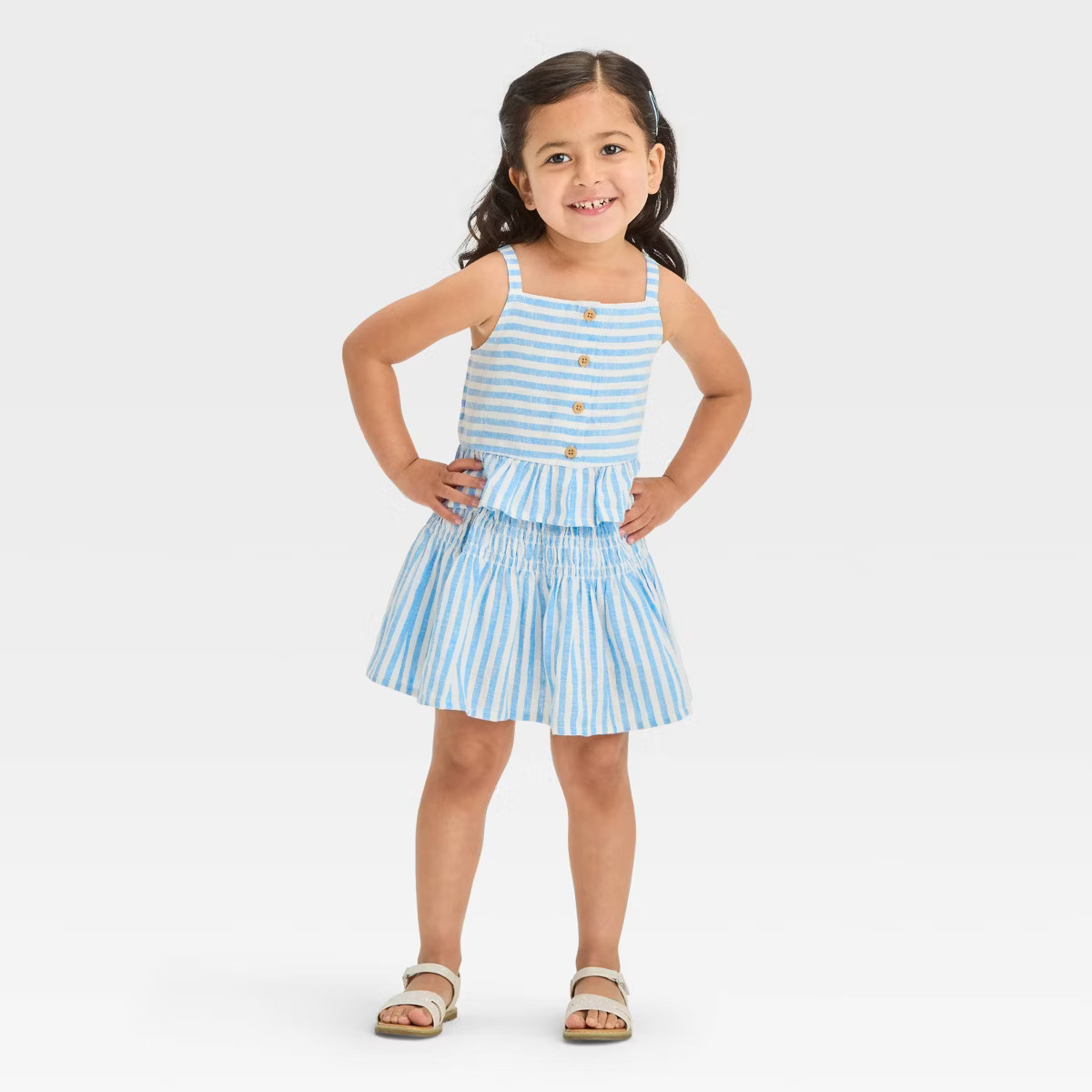 Toddler Girls' Striped Top & Bottom Set - Cat & Jack™ Light Blue 18M | Target