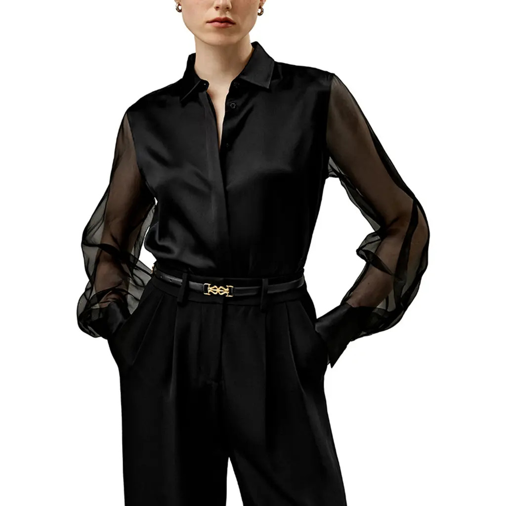 Lilysilk Ethereal Silk Shirt in Black at Nordstrom, Size X-Small | Nordstrom