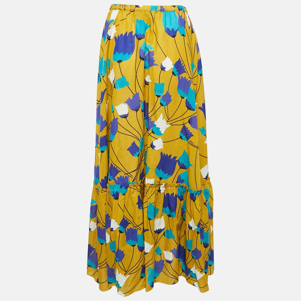 Gucci Yellow/Blue Floral Print Cotton Tiered Maxi Skirt M  | eBay | eBay US