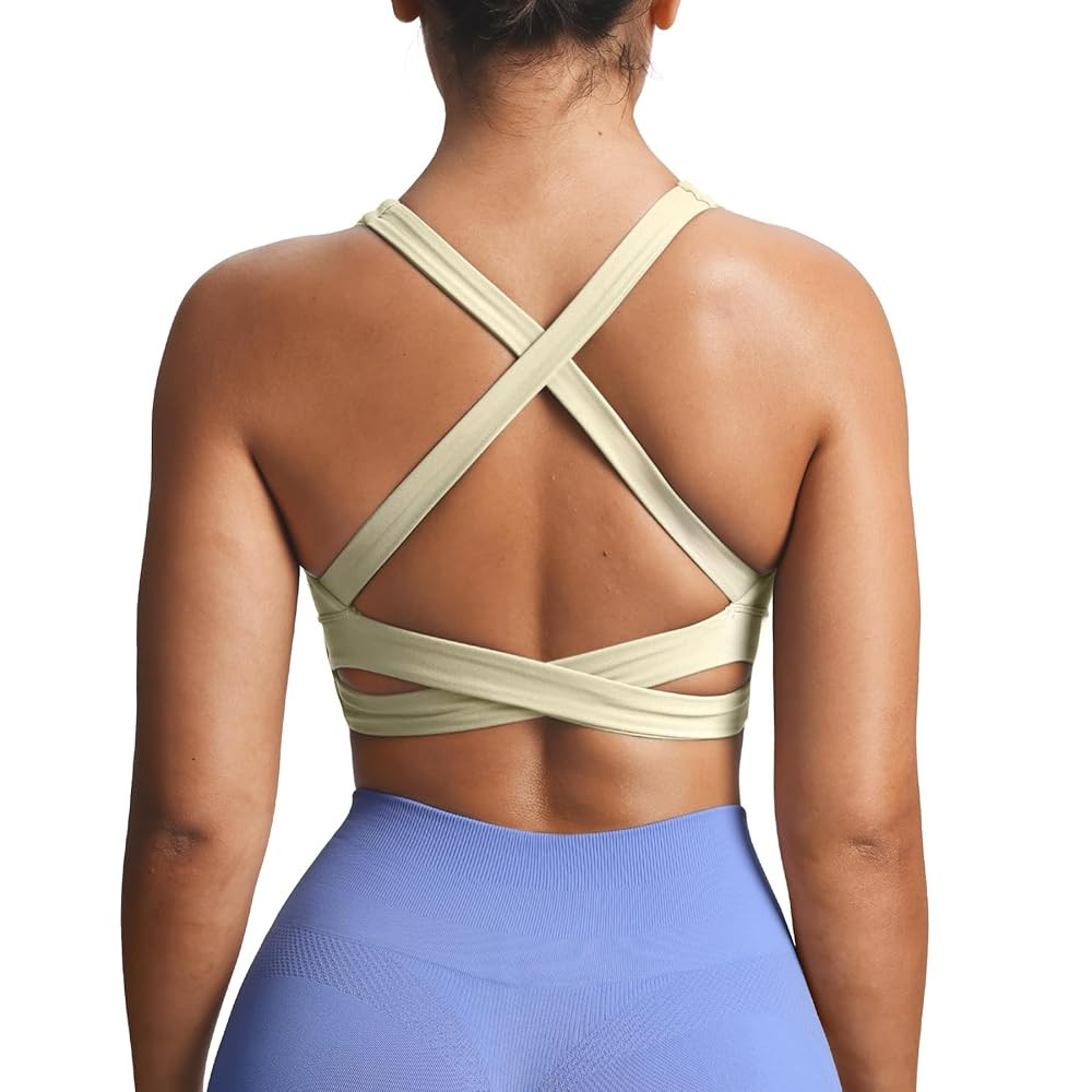 Aoxjox Women's Workout Sports Bras Square Neck Emma Longline Cross Back High Impact Fitness Train... | Amazon (US)