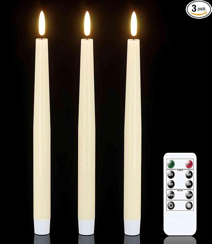GenSwin Flameless Taper Candles with Remote Timer, Real Wax LED Flickering Candlesticks Battery O... | Amazon (US)