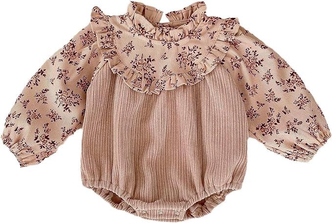 HOOLCHEAN Baby Infant Girls Corduroy Flower Ruffle Long Sleeve Bodysuits | Amazon (US)