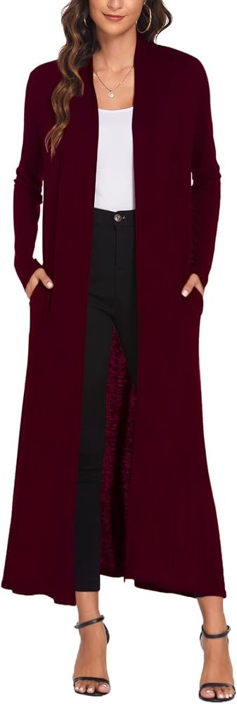 Bluetime Women Floor Length Open Front Cardigan Lightweight Long Sleeve Maxi Duster with Pockets ... | Amazon (US)