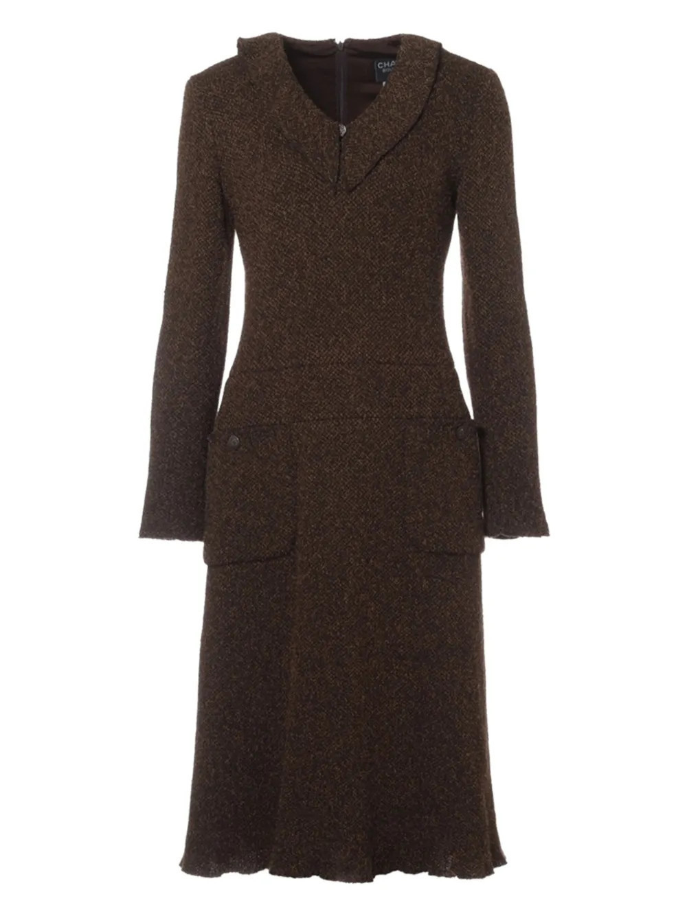 CHANEL Pre-Owned brushed-effect midi dress - Brown | Farfetch Global