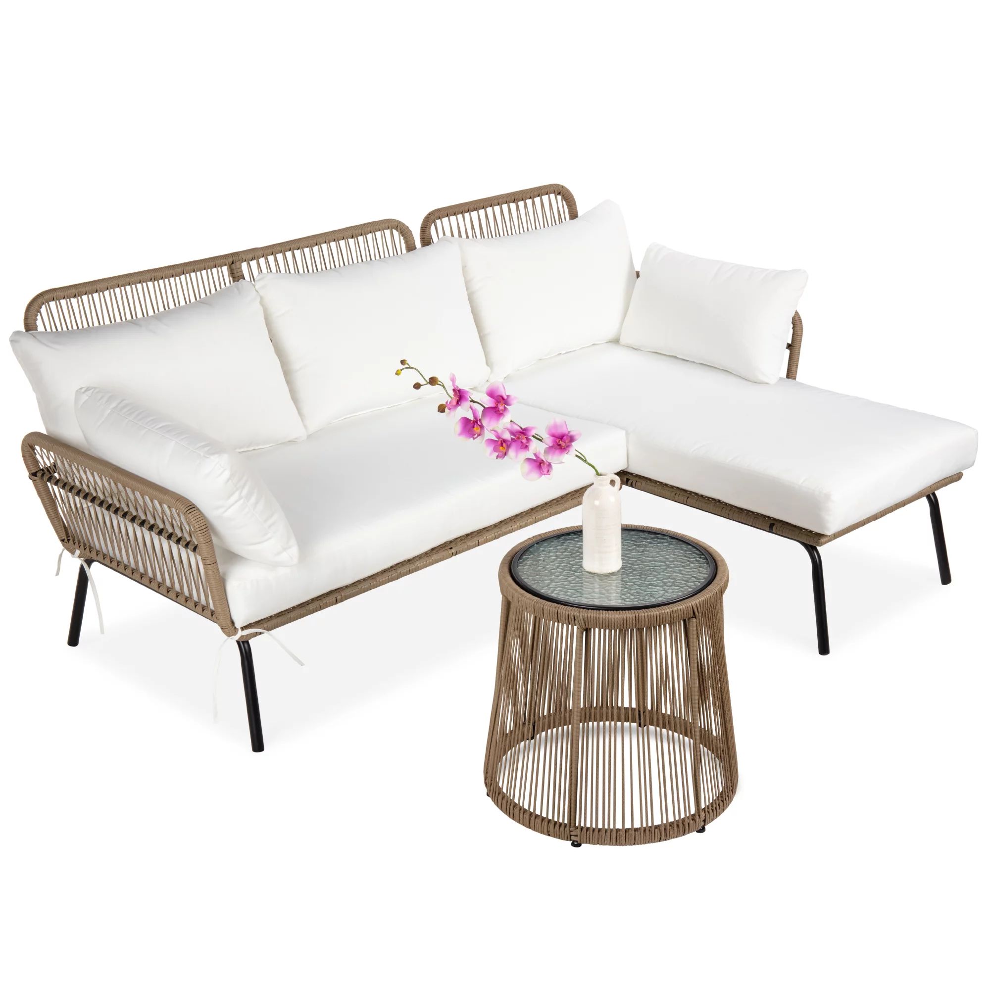 Best Choice Products Outdoor Rope Woven Sectional Patio Furniture L-Shaped Conversation Set w/ Cu... | Walmart (US)