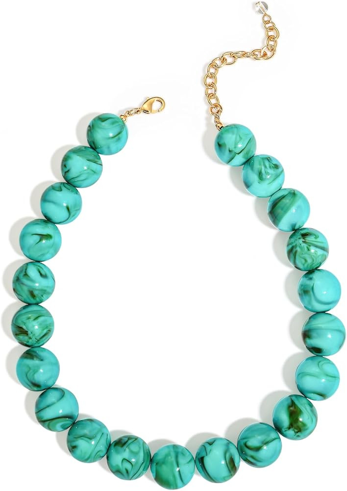 Amazon.com: FAUTHENTICUTE Turquoise Choker Necklace for Women Large Turq. Blue Beaded Necklaces B... | Amazon (US)