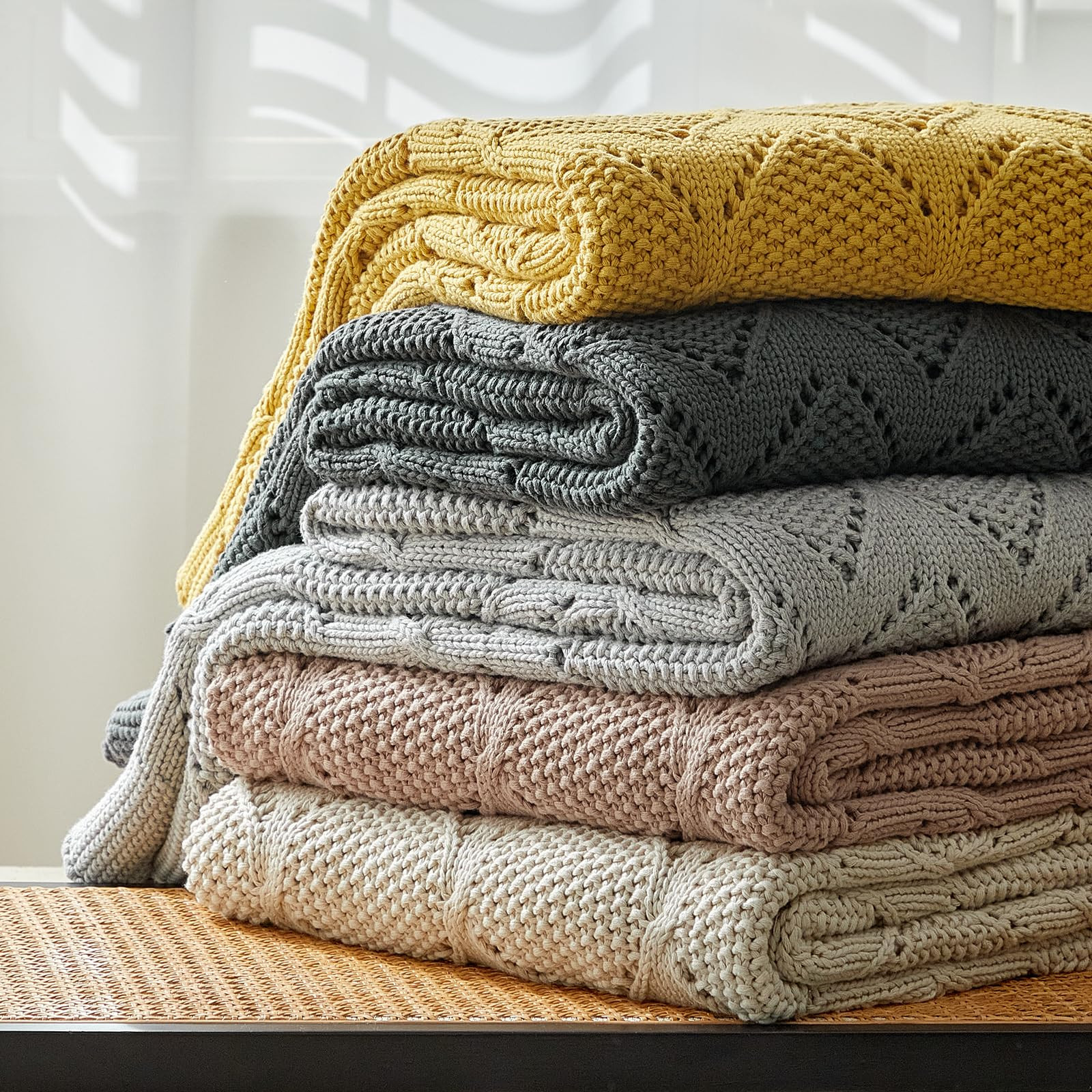 Longhui bedding Chunky Cotton Knit Throw Blanket for Couch, Sofa, Bed, or Chair, Decorative Breat... | Amazon (US)