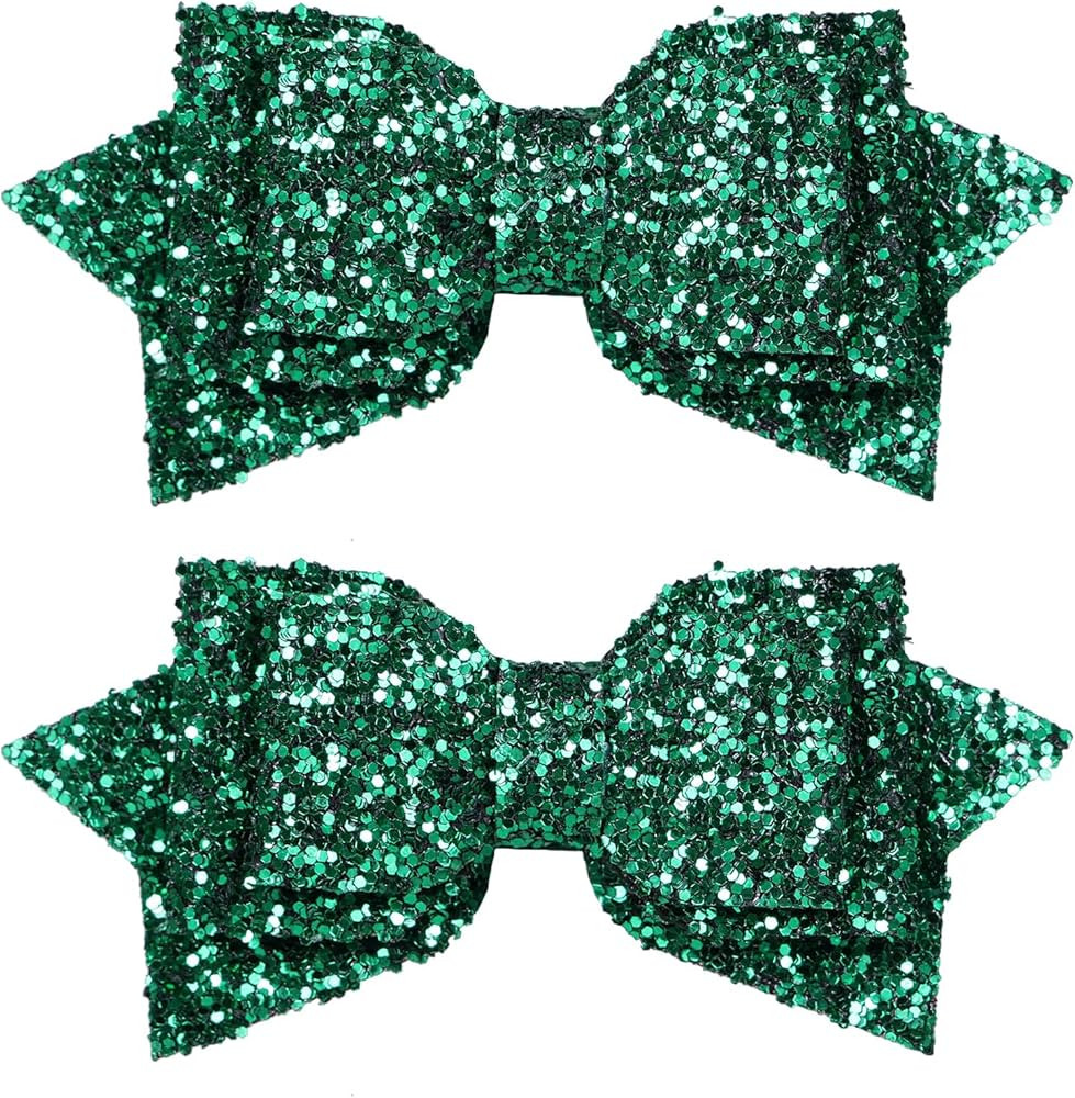Glitter Green Hair Bow Clips 4in Christmas Sequins Cheer Bow Barrettes Alligator Hairpins for Tod... | Amazon (US)