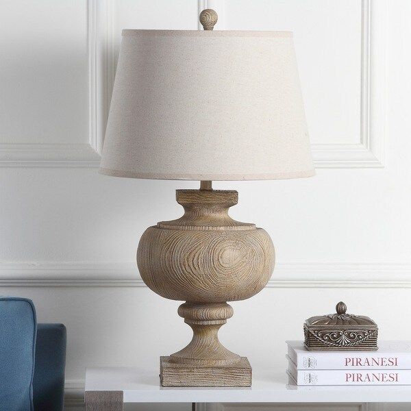 Safavieh Lighting 31-inch Prescott Light Brown Wood Table Lamp - 18" x 18" x 31" | Bed Bath & Beyond