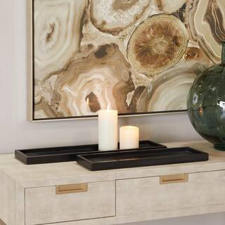 Black Marble Decorative Tray with Raised Border (Set of 2) | The Home Depot