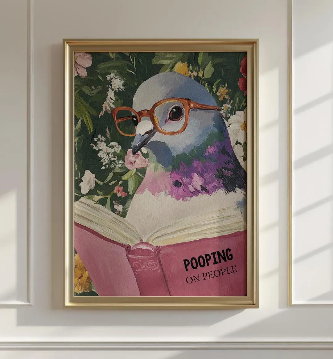 Humorous Pigeon Reading Bathroom Art Print: Quirky Home Decor for Wall, Cheeky Animal Poster - Et... | Etsy (US)
