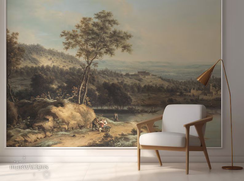 Johann Christian Vollerdt 'An extensive river landscape with a family vintage wall mural 91 | Etsy (US)