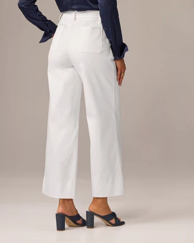Ankle Length Wide Leg Twill Pant Pure White | Boston Proper