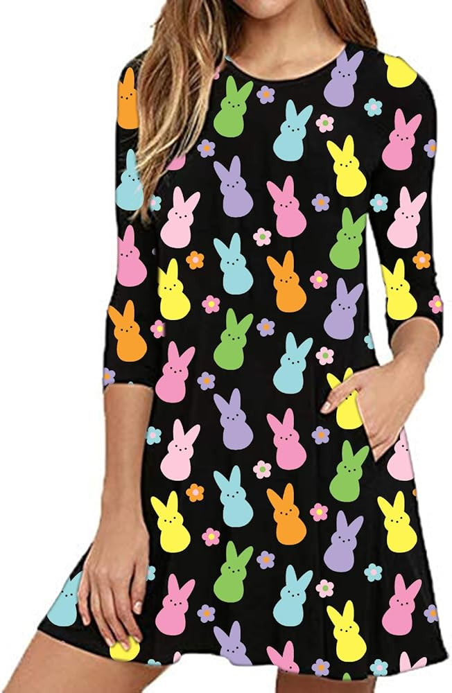 Roshop St Patricks Day Dress Women Casual Long Sleeve Green Irish Shamrock Holiday Clover Dress | Amazon (US)