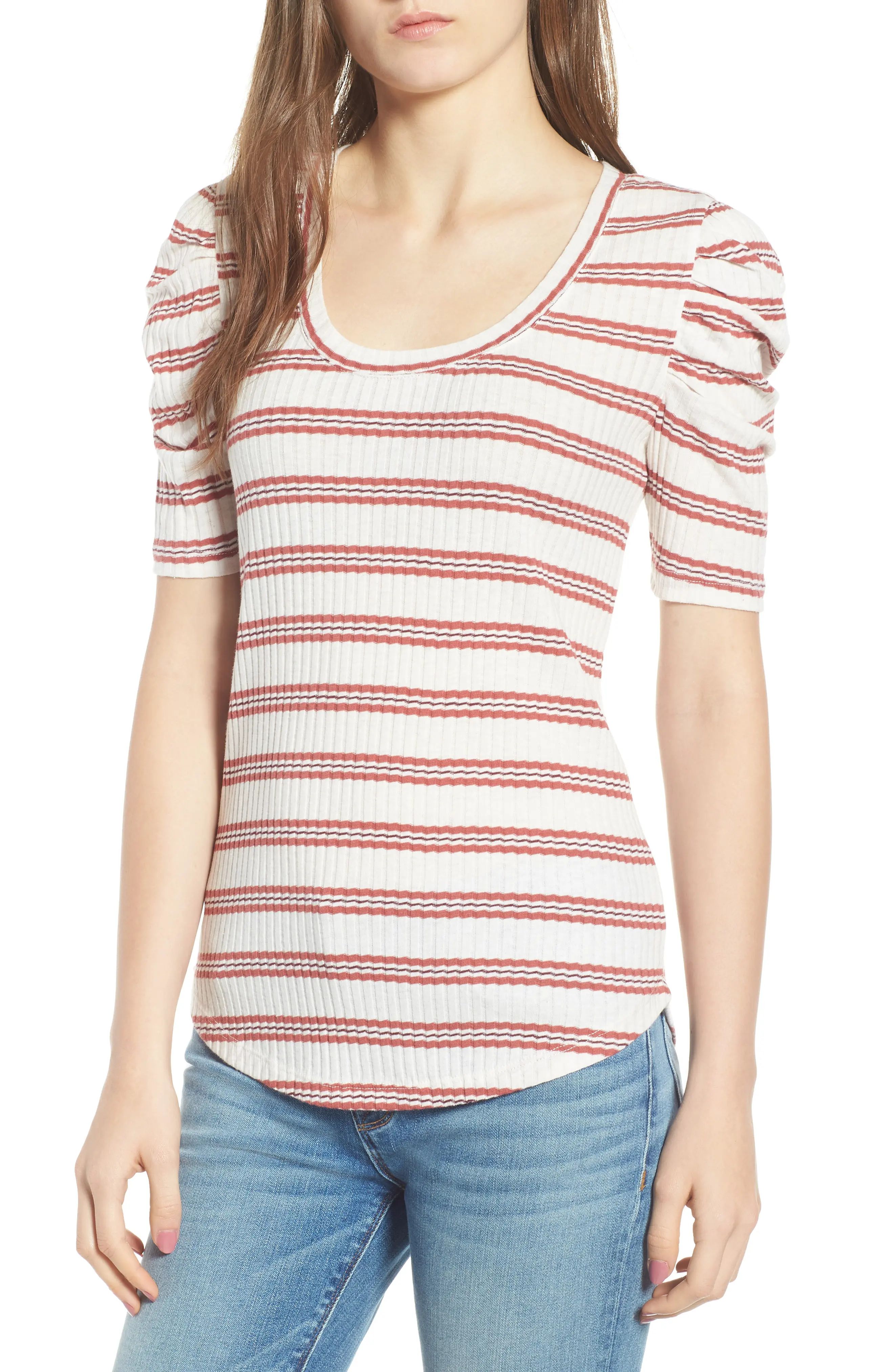 Stripe Ribbed Puff Sleeve Top | Nordstrom